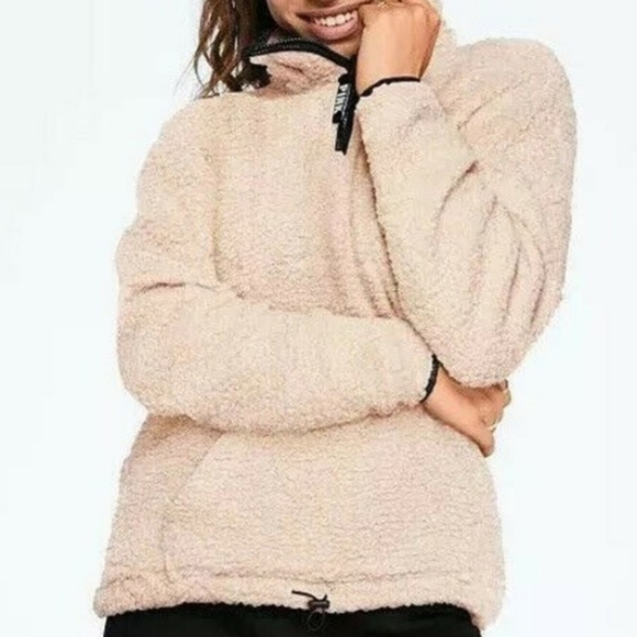 VS VICTORIAS SECRET PINK SHERPA QUARTER ZIP SWEATER JACKET TOP XS - Picture 1 of 13